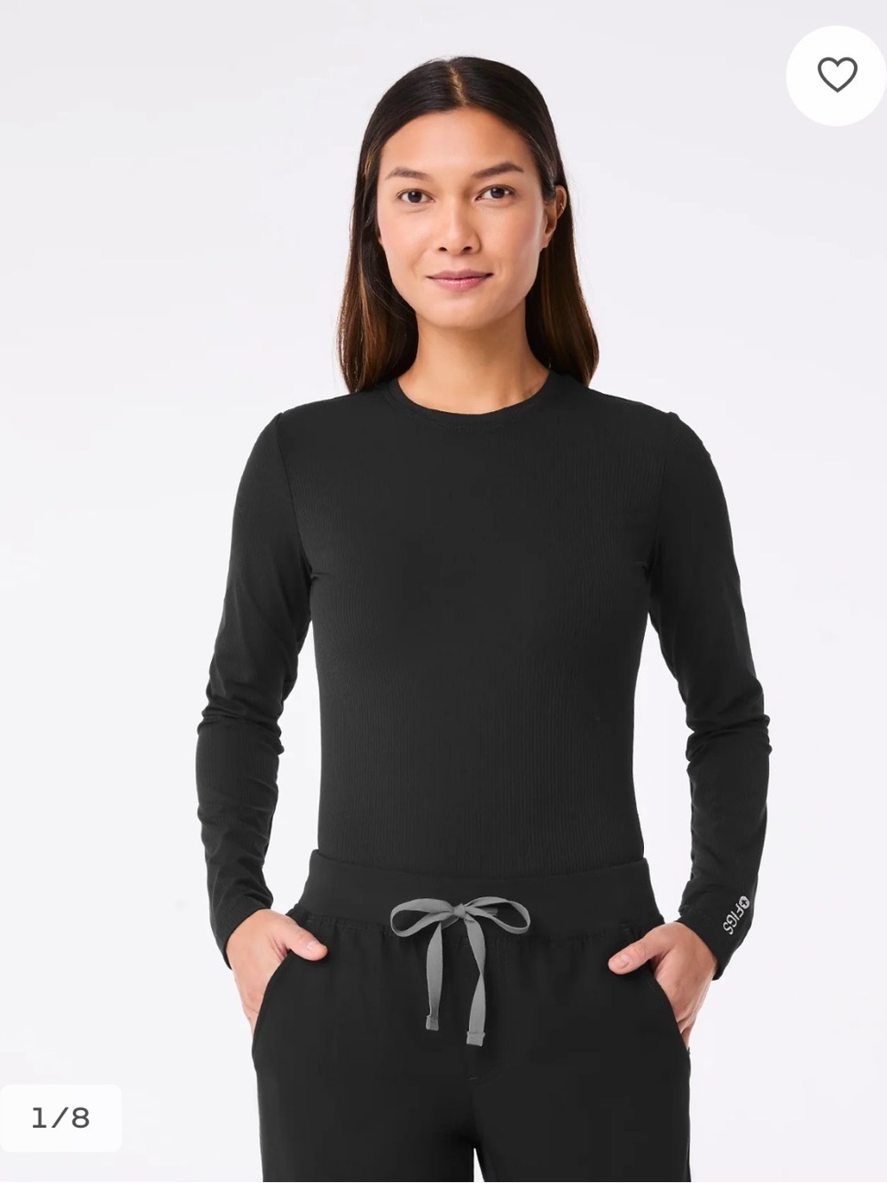 FIGS Palmer Ribbed Long Sleeve Underscrub Black Size Small